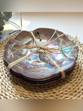Akcam Iridescent Shell Glass Serving Plate/Bowl 8” Pearl Purple Finish Set of 4